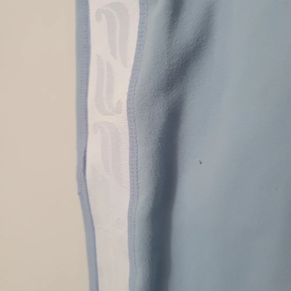 Fabletics Powerhold Baby Blue Logo Stripe Athletic Leggings